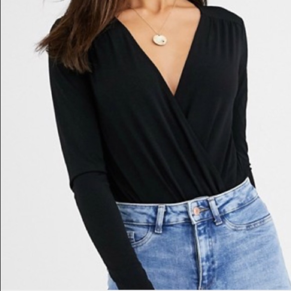 NWOT ASOS Black Long Sleeve Wrap Bodysuit